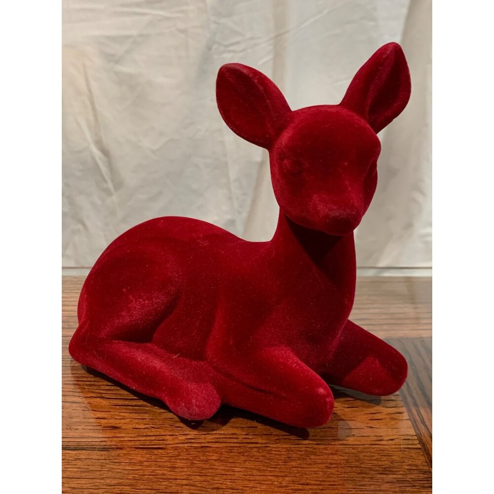 Vintage Deer Ceramic Red Flocked Figurine